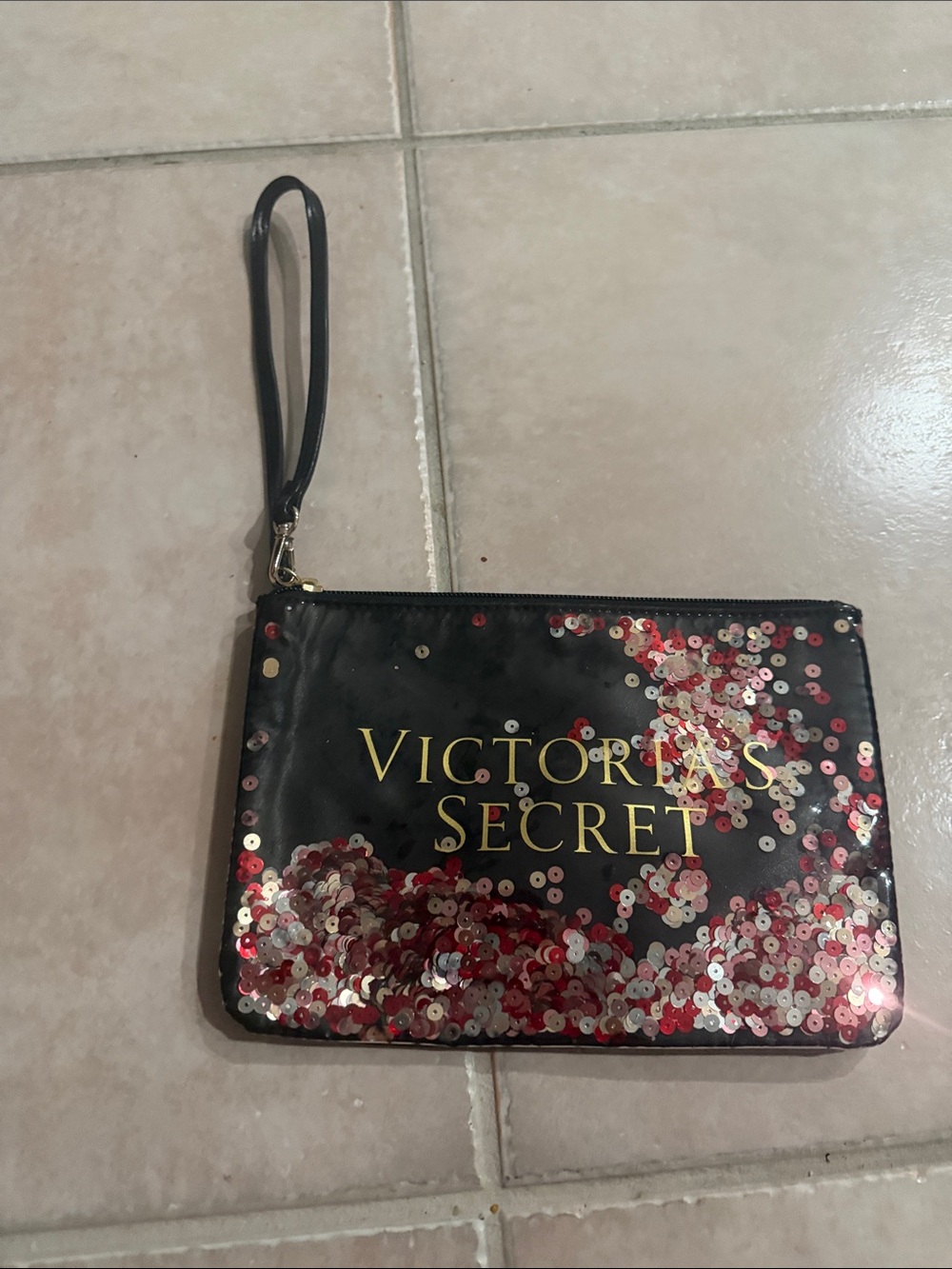 Victoria's Secret Black Wristlet with Red & Silver Sequins @@@